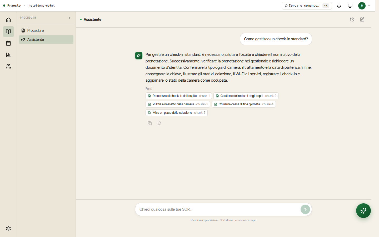 Assistente che risponde citando la procedura